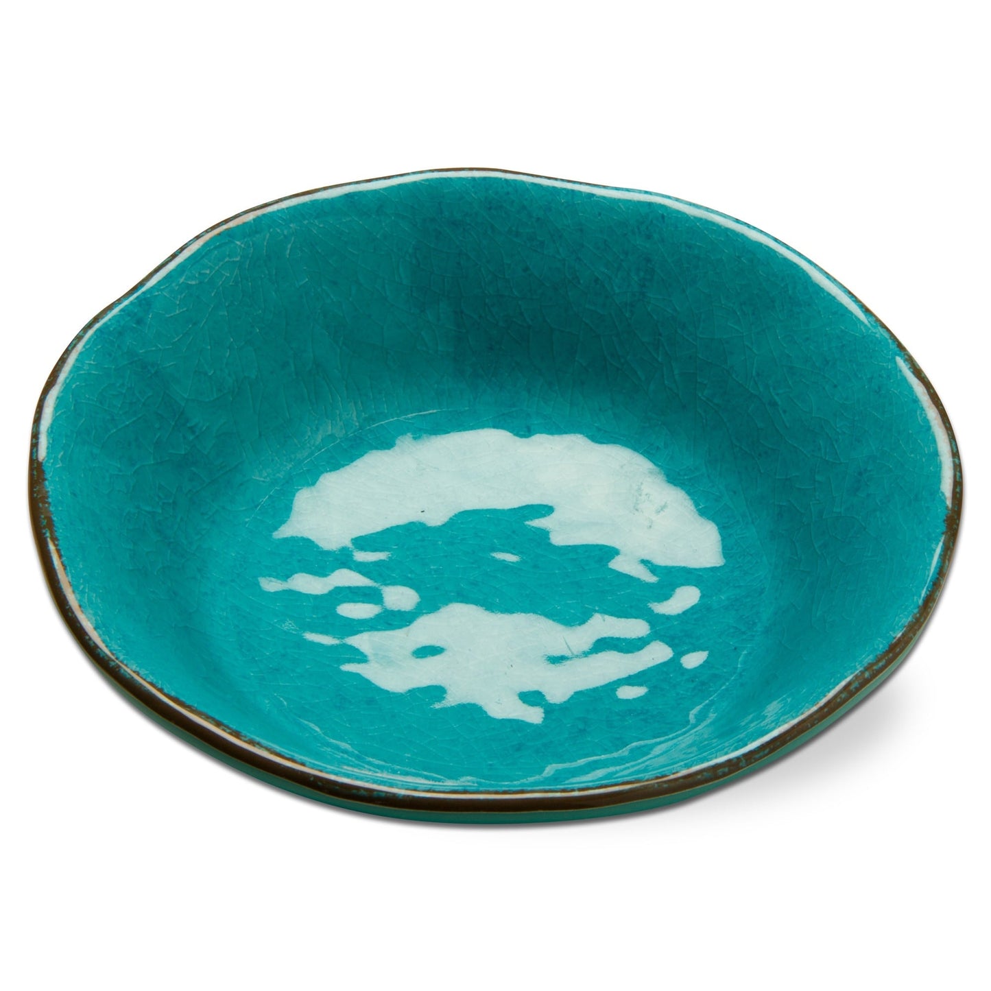 Bols de service en mélamine Veranda, 283 g, 18 cm, émaillé craquelé, bleu océan, à bords ondulés, 4 pièces, lavables au lave-vaisselle, pour l'intérieur et l'extérieur