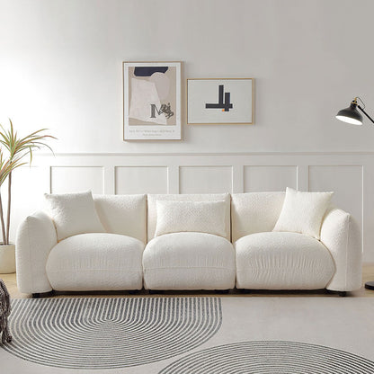 Upholstered Comfortable Soft Lamb Down White Sectional Sofa Couch with Ottoman