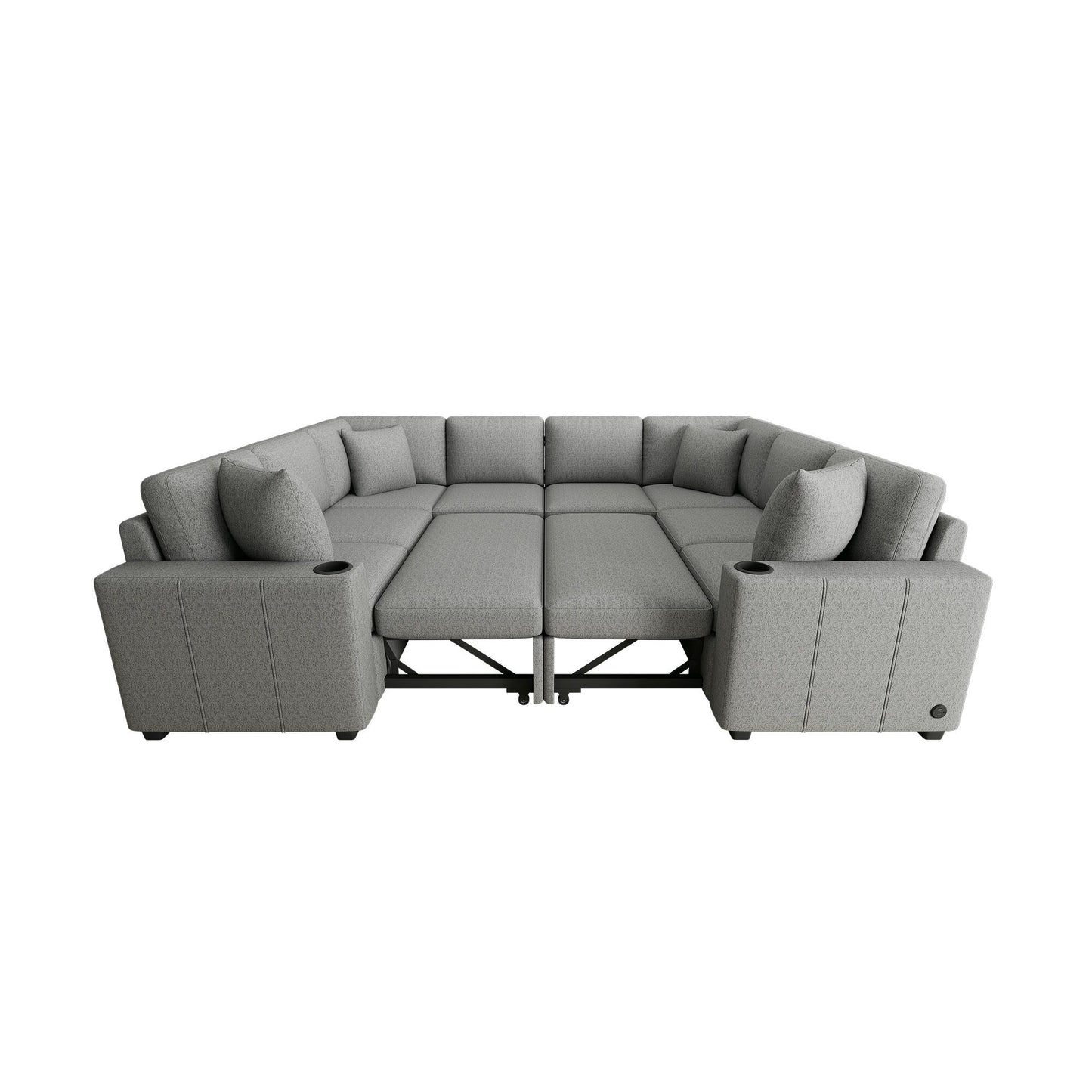 108 Inch Modular U‑Shaped Sectional Sofa with Pull Out Sleeper, USB Ports and Dual Cup Holders for Living Room