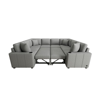 108 Inch Modular U‑Shaped Sectional Sofa with Pull Out Sleeper, USB Ports and Dual Cup Holders for Living Room