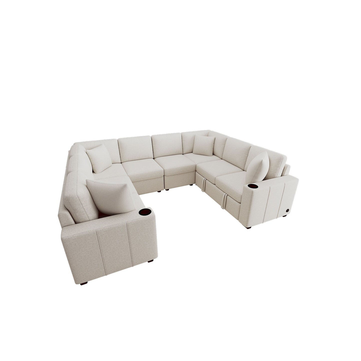108 Inch Modular U‑Shaped Sectional Sofa with Pull Out Sleeper, USB Ports and Dual Cup Holders for Living Room