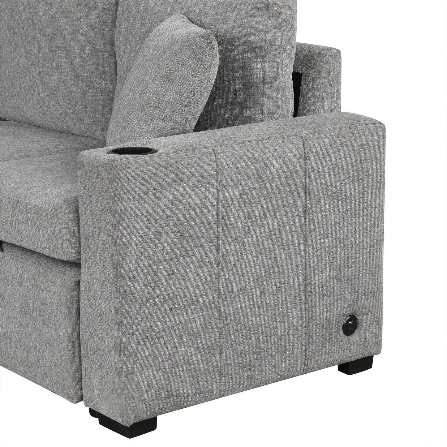 108 Inch Modular U‑Shaped Sectional Sofa with Pull Out Sleeper, USB Ports and Dual Cup Holders for Living Room