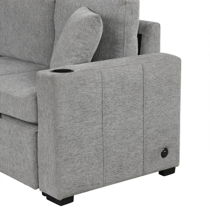 108 Inch Modular U‑Shaped Sectional Sofa with Pull Out Sleeper, USB Ports and Dual Cup Holders for Living Room