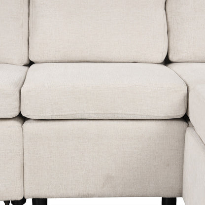 108 Inch Modular U‑Shaped Sectional Sofa with Pull Out Sleeper, USB Ports and Dual Cup Holders for Living Room