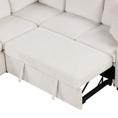 108 Inch Modular U‑Shaped Sectional Sofa with Pull Out Sleeper, USB Ports and Dual Cup Holders for Living Room