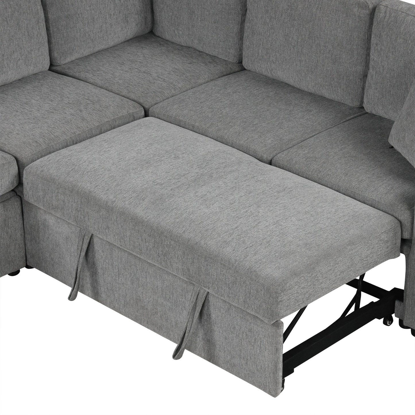 108 Inch Modular U‑Shaped Sectional Sofa with Pull Out Sleeper, USB Ports and Dual Cup Holders for Living Room