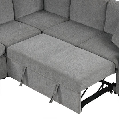 108 Inch Modular U‑Shaped Sectional Sofa with Pull Out Sleeper, USB Ports and Dual Cup Holders for Living Room