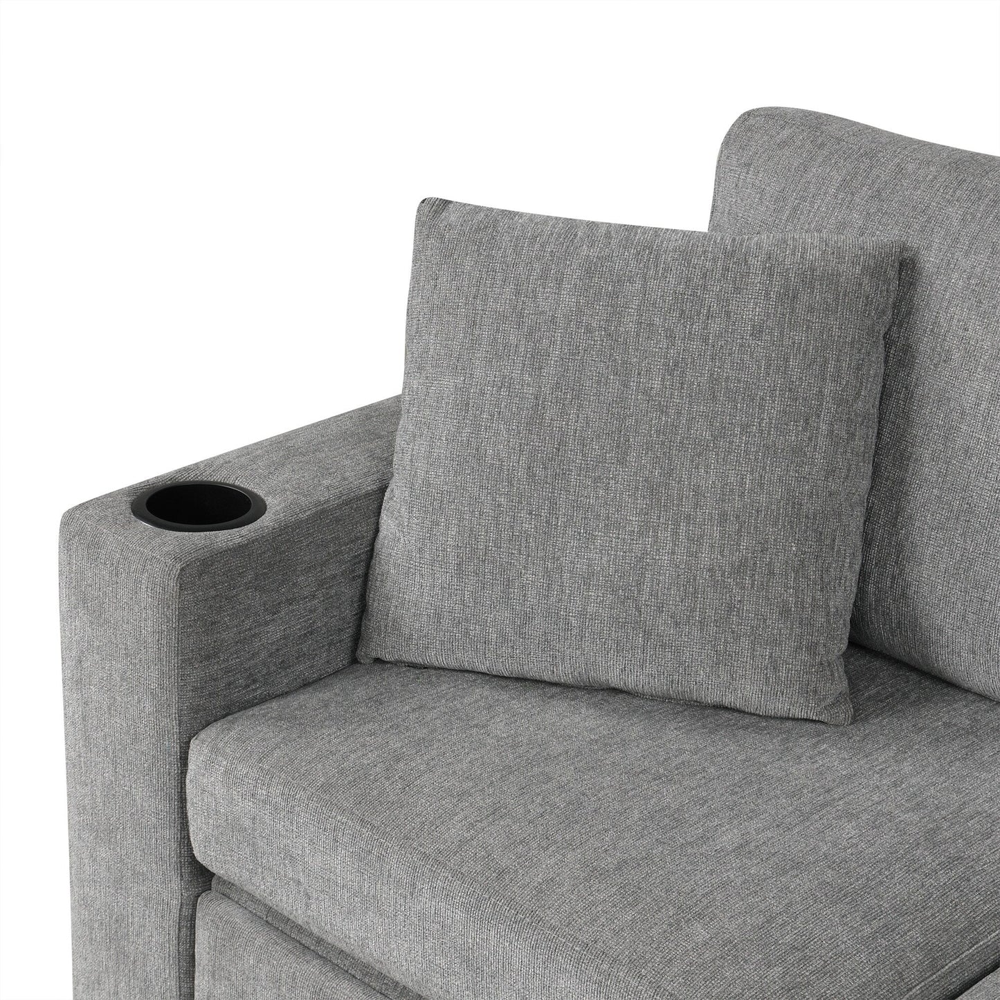 108 Inch Modular U‑Shaped Sectional Sofa with Pull Out Sleeper, USB Ports and Dual Cup Holders for Living Room