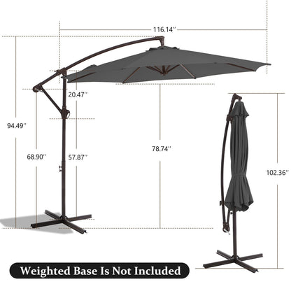 Parasol déporté suspendu à manivelle en acier de 10 pieds