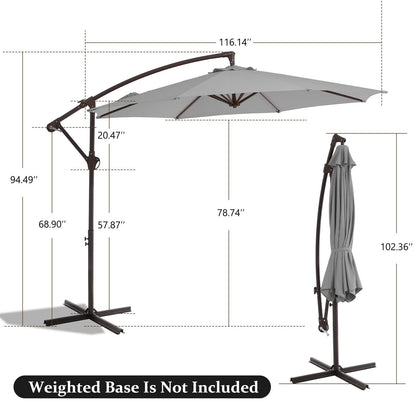 Parasol déporté suspendu à manivelle en acier de 10 pieds