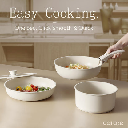 Ensemble de 11 casseroles et poêles antiadhésives avec poignée amovible, ustensiles de cuisine à induction antiadhésifs avec poignée amovible