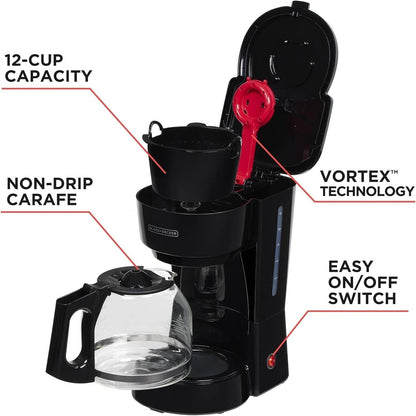 Cafetière 12 tasses, technologie Vortex, carafe anti-goutte