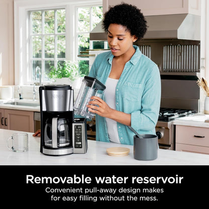 Cafetière programmable 12 tasses, 2 modes d'infusion, plaque chauffante réglable, réservoir de 1,7 l, infusion différée, acier inoxydable noir