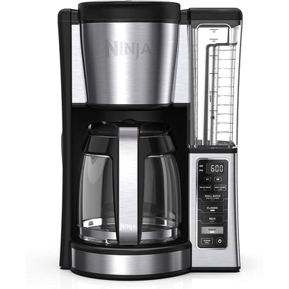 Cafetière programmable 12 tasses, 2 modes d'infusion, plaque chauffante réglable, réservoir de 1,7 l, infusion différée, acier inoxydable noir