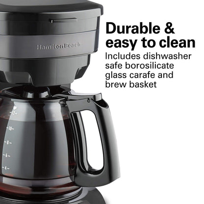 Cafetière goutte à goutte programmable 12 tasses avec 3 options d'infusion, carafe en verre, pause et versement automatiques, acier inoxydable noir (46293)