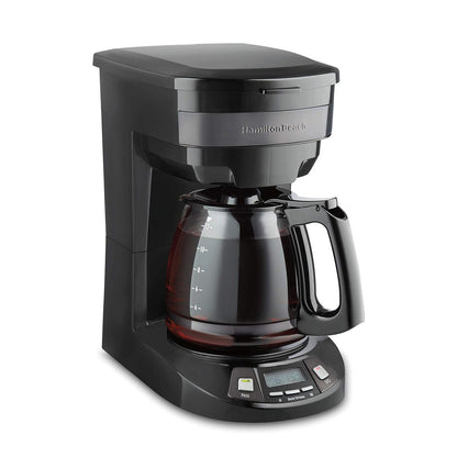 Cafetière goutte à goutte programmable 12 tasses avec 3 options d'infusion, carafe en verre, pause et versement automatiques, acier inoxydable noir (46293)