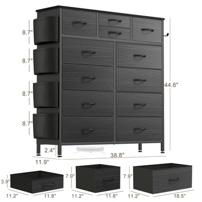 Commode haute en tissu à 12 tiroirs pour chambre à coucher