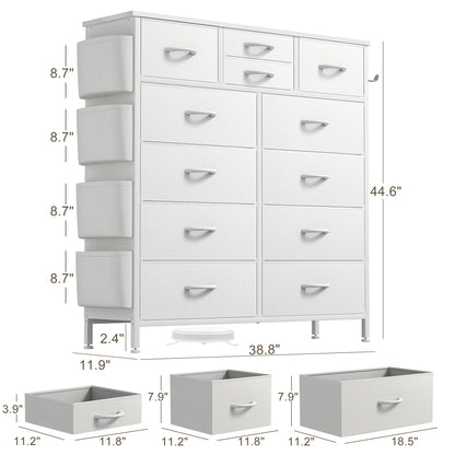Commode haute en tissu à 12 tiroirs pour chambre à coucher