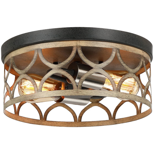 Plafonnier encastré à 2 lumières, 12 po, bronze et bois - 12 W