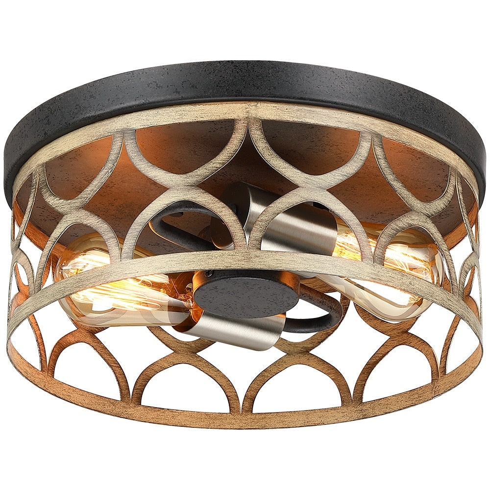 Plafonnier encastré à 2 lumières, 12 po, bronze et bois - 12 W