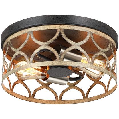 Plafonnier encastré à 2 lumières, 12 po, bronze et bois - 12 W