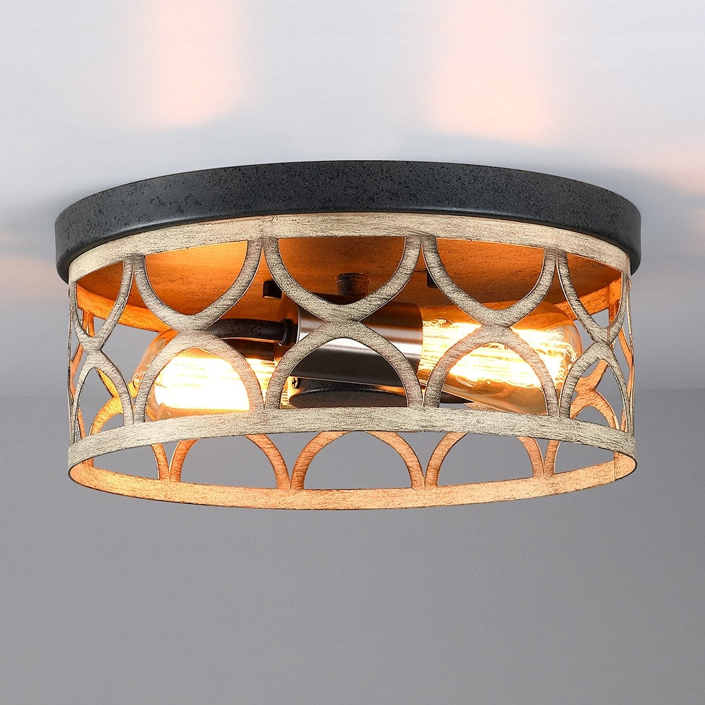 Plafonnier encastré à 2 lumières, 12 po, bronze et bois - 12 W