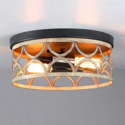 Plafonnier encastré à 2 lumières, 12 po, bronze et bois - 12 W
