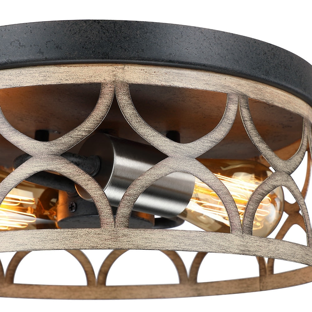 Plafonnier encastré à 2 lumières, 12 po, bronze et bois - 12 W