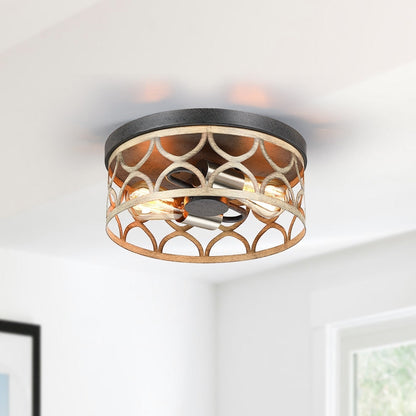 Plafonnier encastré à 2 lumières, 12 po, bronze et bois - 12 W