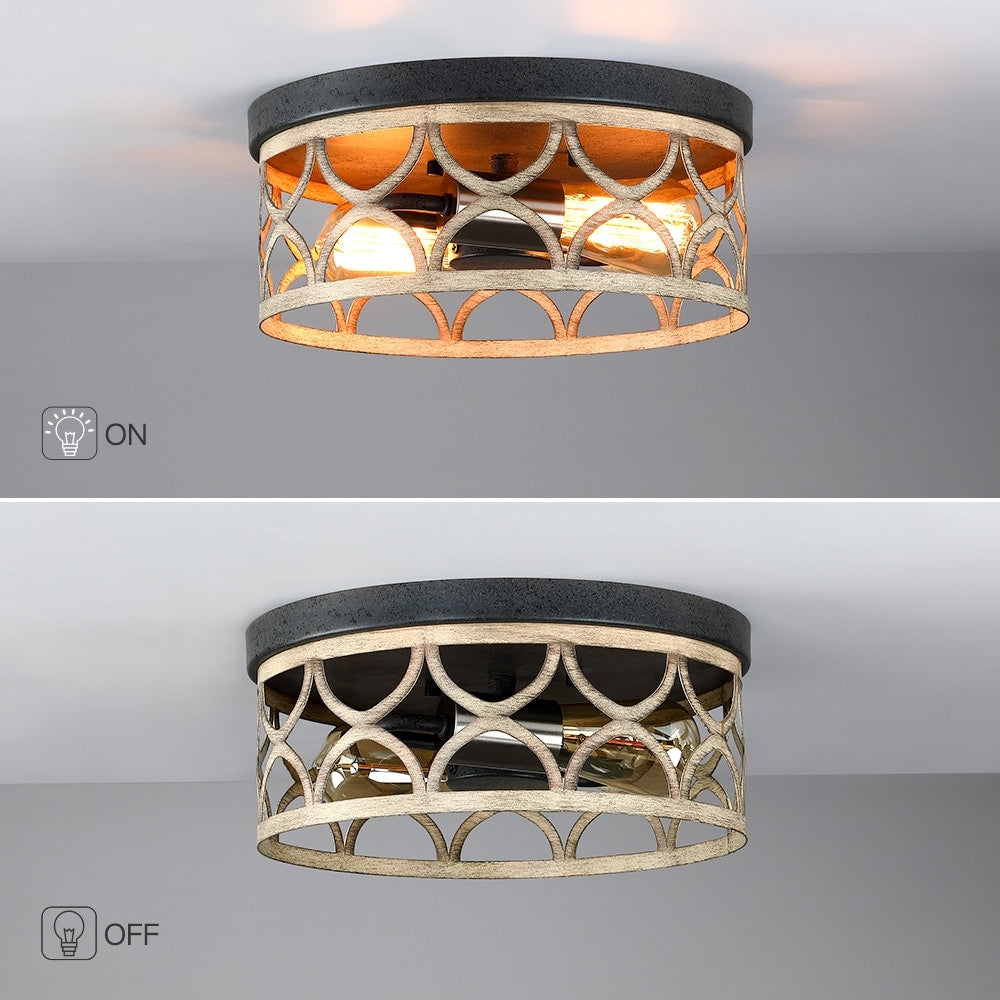 Plafonnier encastré à 2 lumières, 12 po, bronze et bois - 12 W
