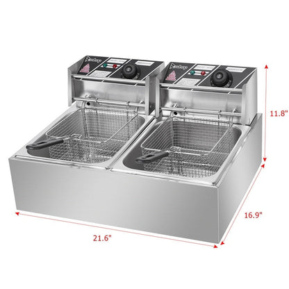Friteuse électrique à double cylindre en acier inoxydable de 12,7 QT/12 L