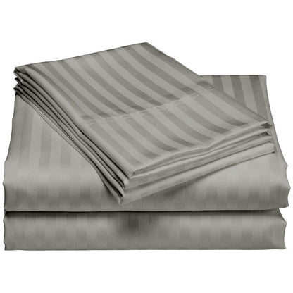 Parure de draps de luxe à rayures en coton 1 200 fils au pouce carré, avec poche profonde