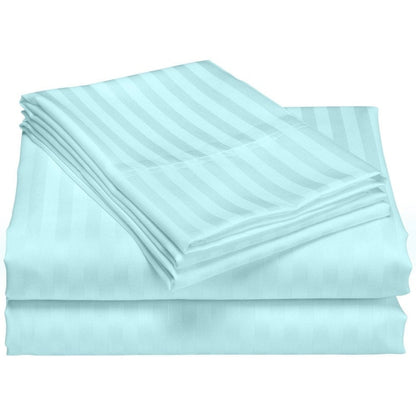 Parure de draps de luxe à rayures en coton 1 200 fils au pouce carré, avec poche profonde