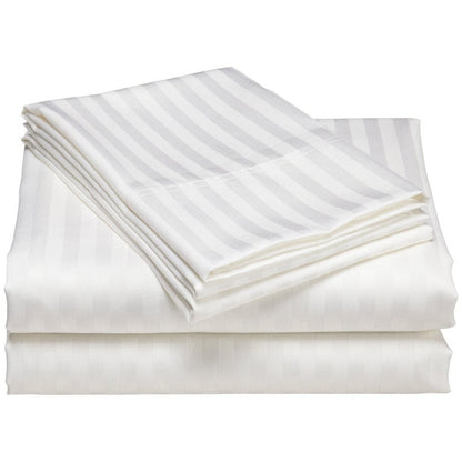 Parure de draps de luxe à rayures en coton 1 200 fils au pouce carré, avec poche profonde
