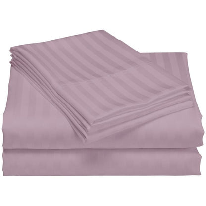 Parure de draps de luxe à rayures en coton 1 200 fils au pouce carré, avec poche profonde