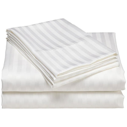 Parure de draps de luxe à rayures en coton 1 200 fils au pouce carré, avec poche profonde