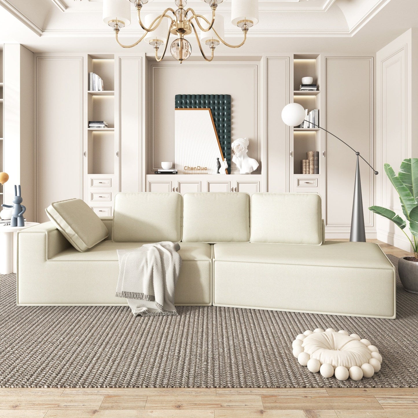 Canapé-lit d'intérieur moderne et élégant, 125 cm, aux lignes épurées, pour salon, beige