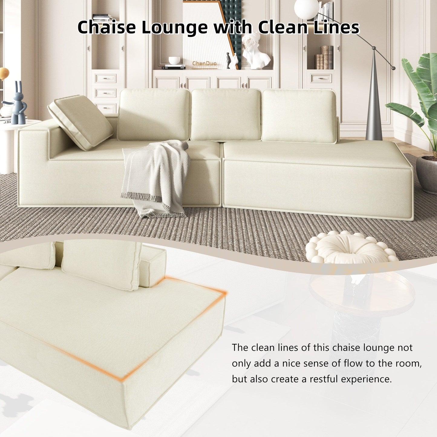 Canapé-lit d'intérieur moderne et élégant, 125 cm, aux lignes épurées, pour salon, beige