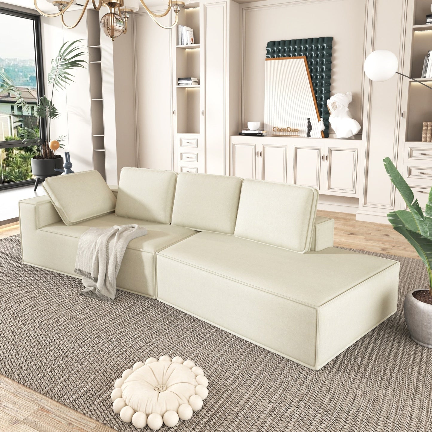 Canapé-lit d'intérieur moderne et élégant, 125 cm, aux lignes épurées, pour salon, beige