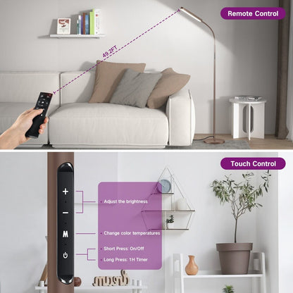 Lampadaire de travail/lecture à LED 12 W à intensité variable avec télécommande et commande tactile - N/A