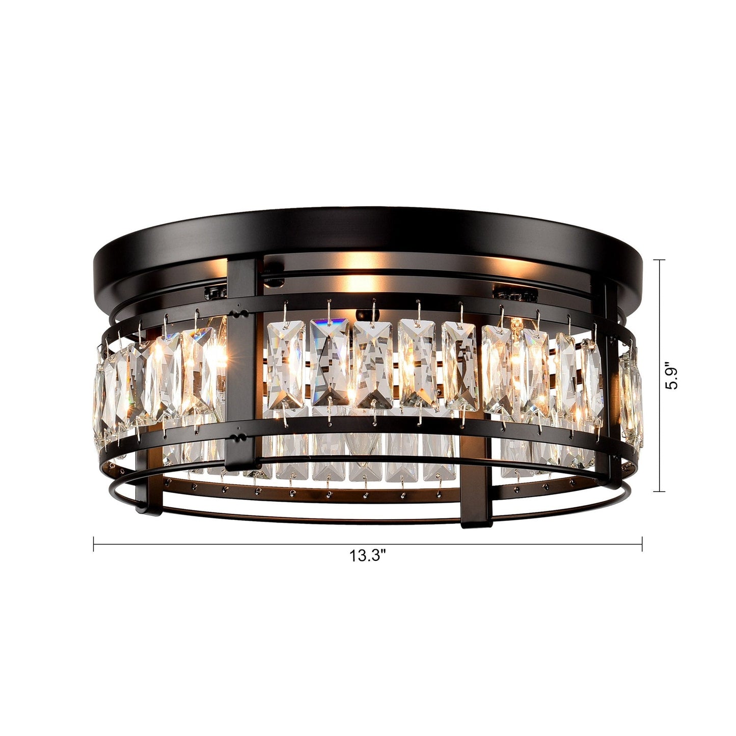 Lustre encastré moderne en cristal noir à 3 lumières pour couloir 13.3