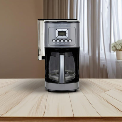 Cafetière automatique 14 tasses, carafe en verre, réglage de la force d'infusion, acier inoxydable bronze
