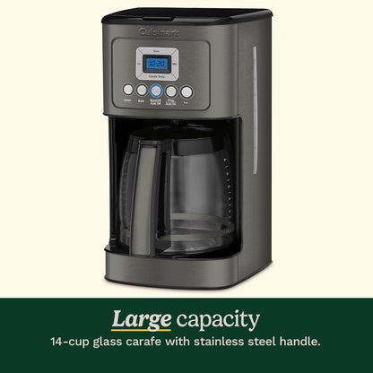 Cafetière programmable 14 tasses, carafe en verre, réglage de l'intensité de l'infusion, réglage de 1 à 4 tasses, acier inoxydable noir