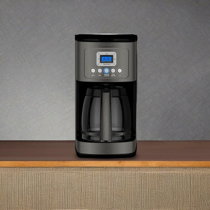Cafetière programmable 14 tasses, carafe en verre, réglage de l'intensité de l'infusion, réglage de 1 à 4 tasses, acier inoxydable noir