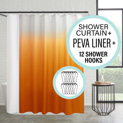 Ensemble de bain/douche 14 pièces : rideau de douche ombré, crochets et doublure PEVA