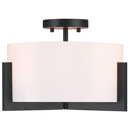 Plafonnier semi-encastré noir mat à 3 lumières de 14 po avec abat-jour tambour - 14 W