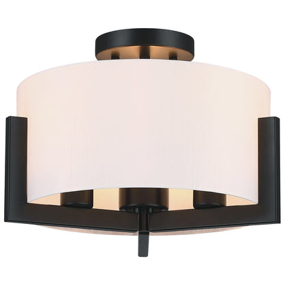 Plafonnier semi-encastré noir mat à 3 lumières de 14 po avec abat-jour tambour - 14 W