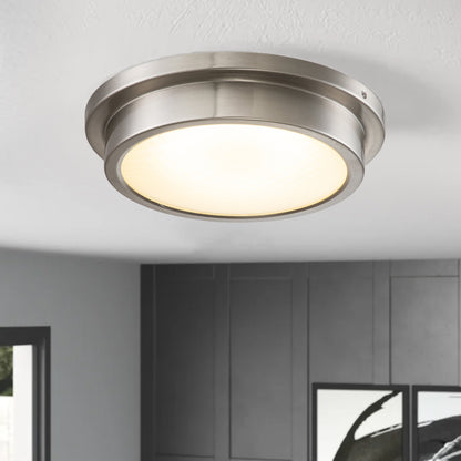 Plafonnier DEL 30 W 3000 K, 14 po, nickel brossé, avec abat-jour en verre rayé