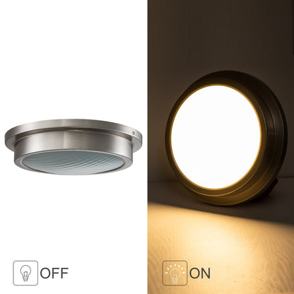 Plafonnier DEL 30 W 3000 K, 14 po, nickel brossé, avec abat-jour en verre rayé