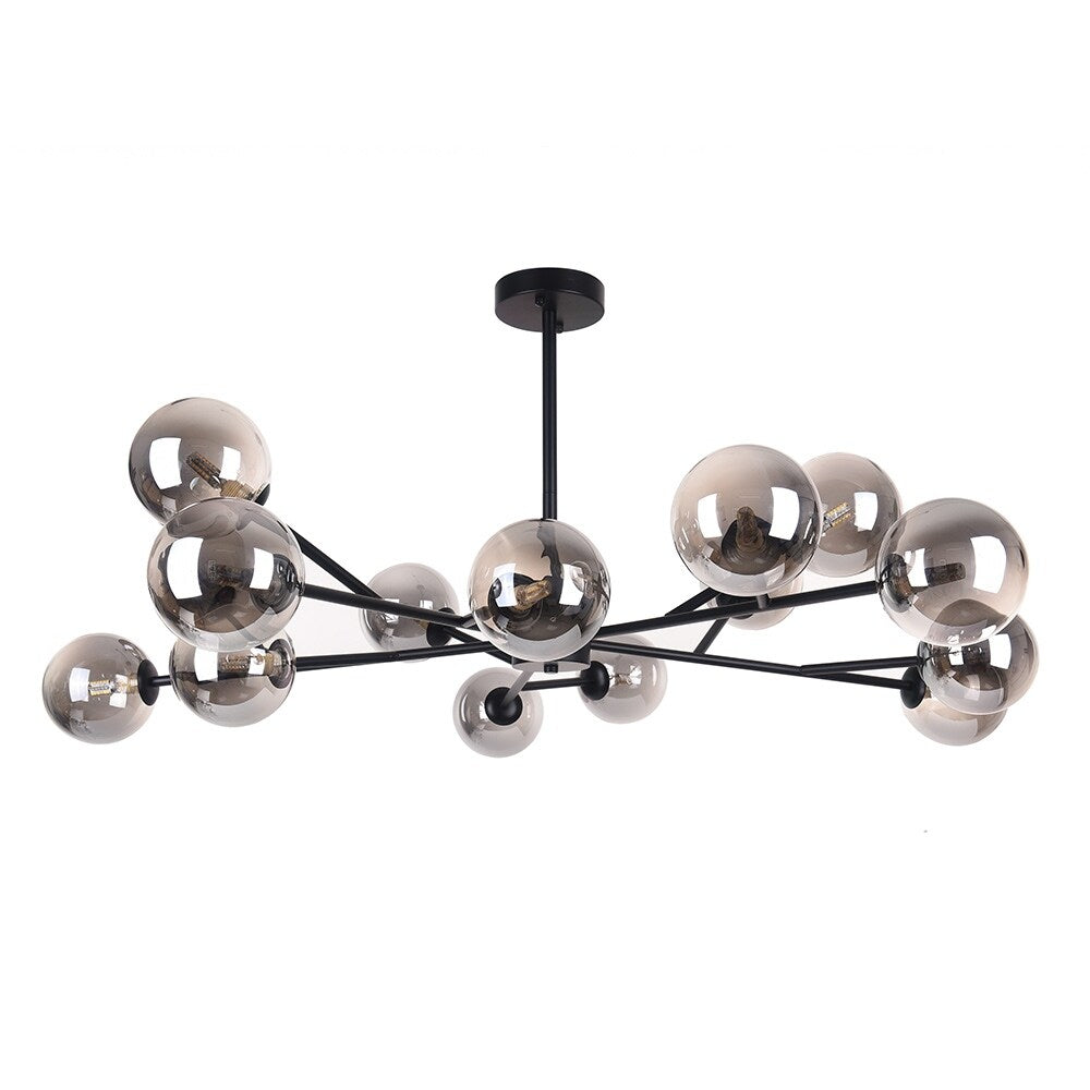 Lustre linéaire moderne à 15 lumières pour îlot de cuisine Sputnik avec branches et globes en verre
